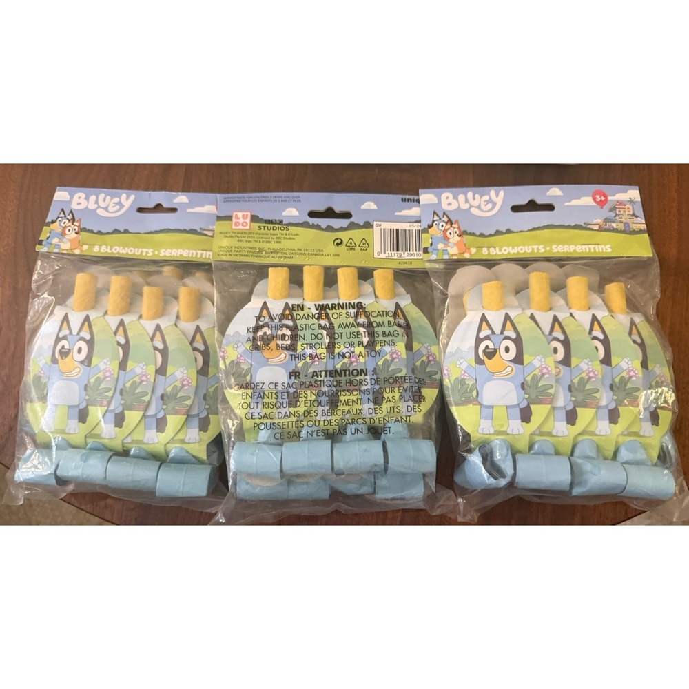 Bluey Party Blowouts Favors Lot of 3 Packs (24 Total) Birtbday Party NEW!